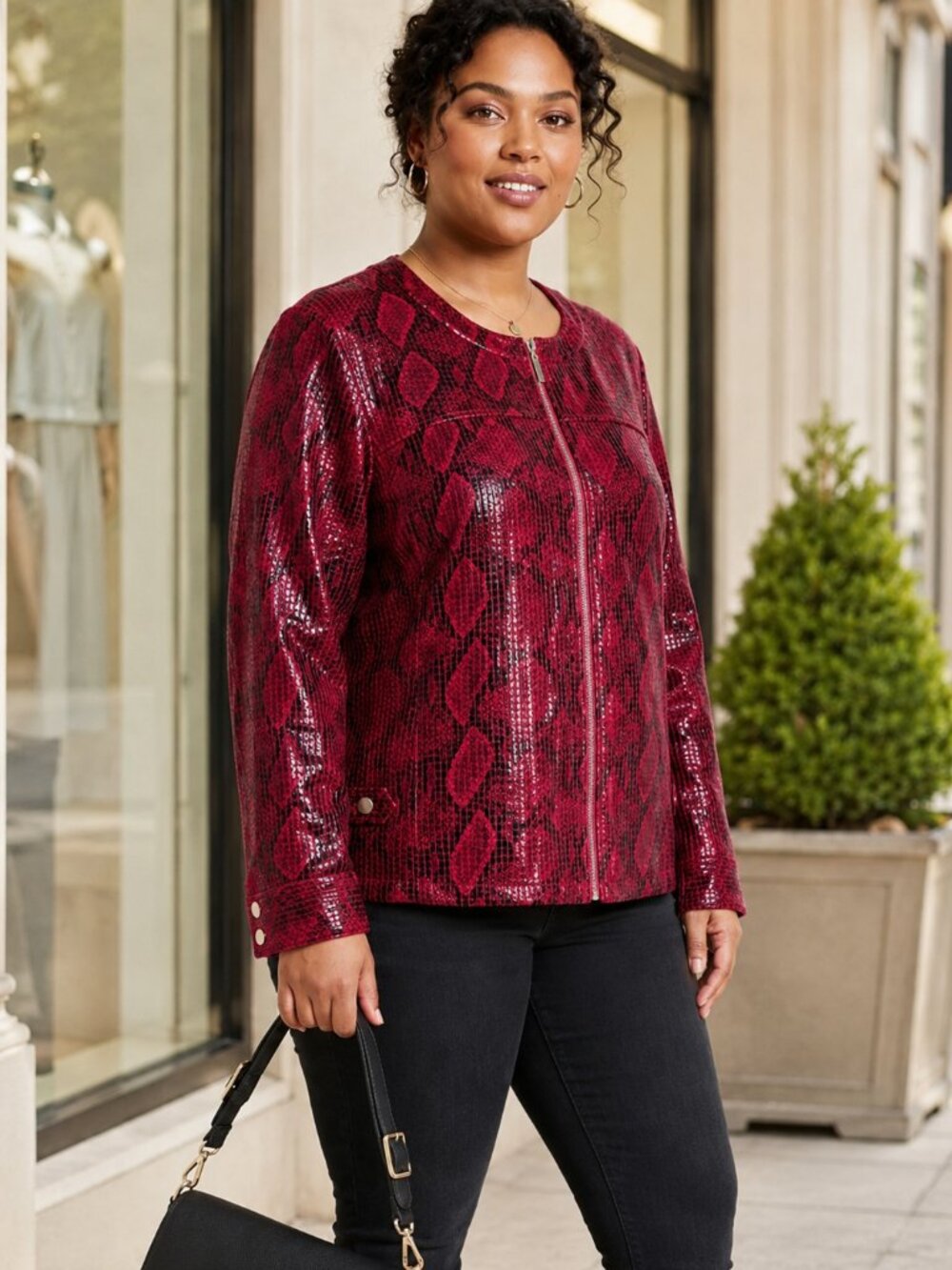 Hearts of Palm Woman Red Snakeskin Print Zip Jacket Size 20W